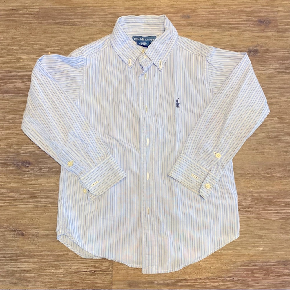 🟡EUC🟡 Ralph Lauren Blue Striped Button Down Shirt - Size Kids’ 4
